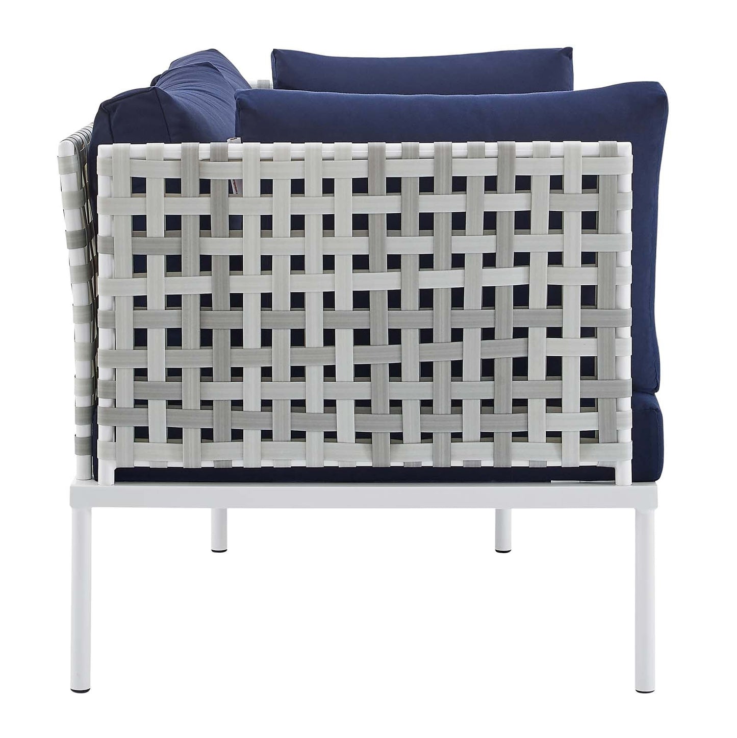 Harmony 5-Piece  Sunbrella® Basket Weave Outdoor Patio Aluminum Seating Set Taupe Navy EEI-4692-TAU-NAV-SET