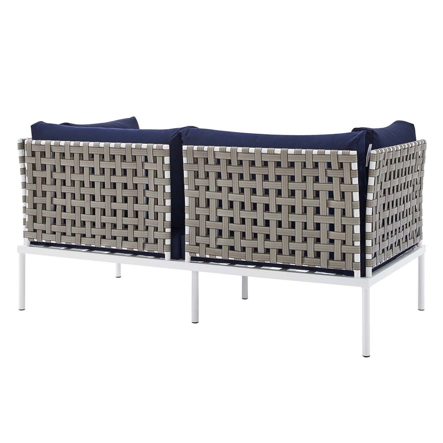 Harmony 5-Piece  Sunbrella® Basket Weave Outdoor Patio Aluminum Seating Set Tan Navy EEI-4693-TAN-NAV-SET