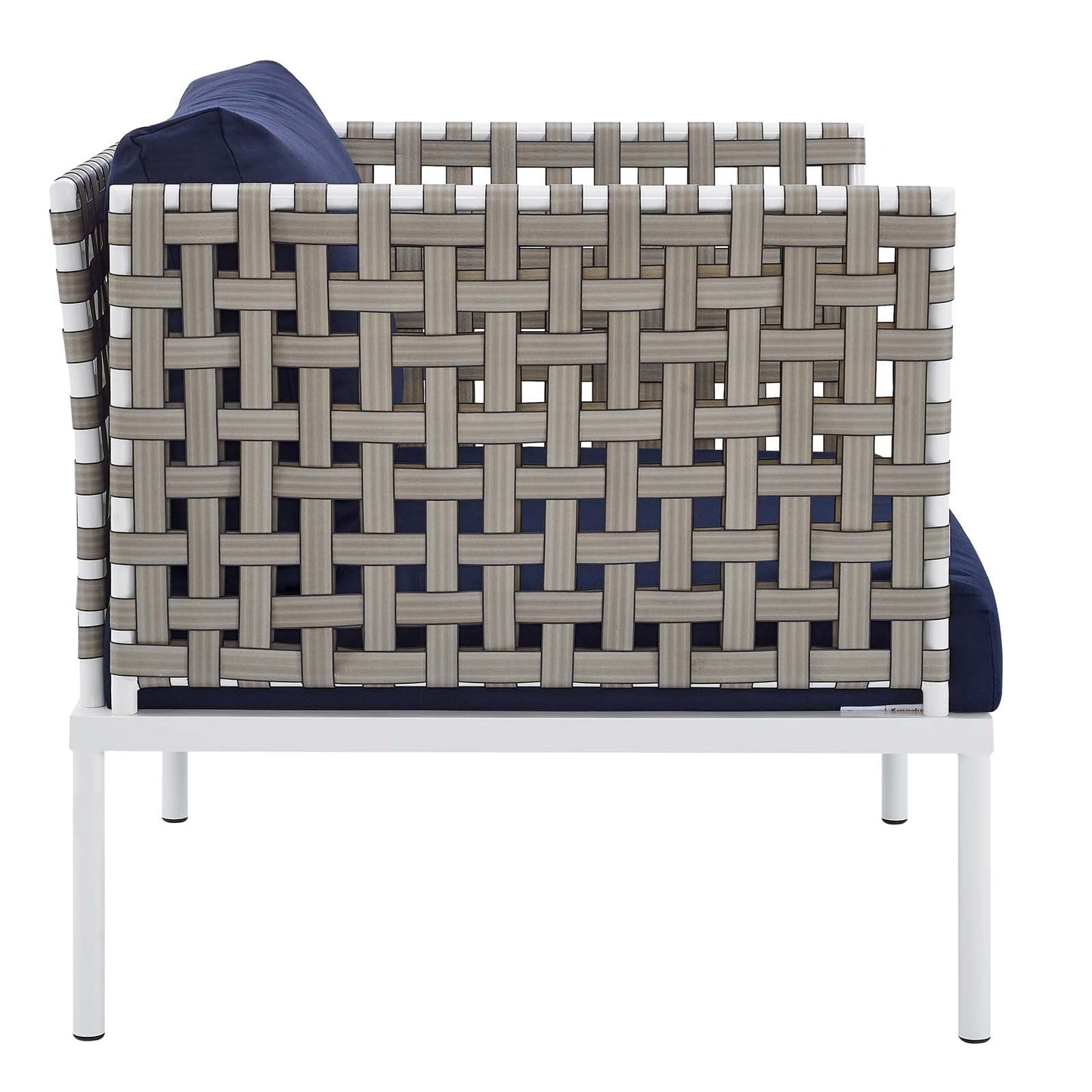 Harmony 5-Piece  Sunbrella® Basket Weave Outdoor Patio Aluminum Seating Set Tan Navy EEI-4693-TAN-NAV-SET