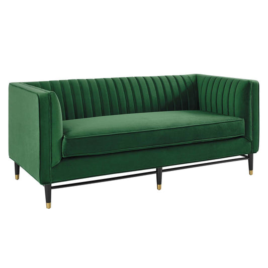 Devote Channel Tufted Performance Velvet Loveseat Emerald EEI-4718-EME