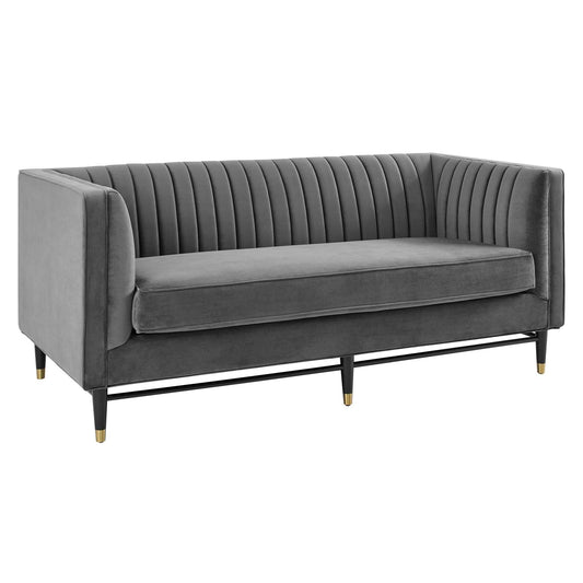 Devote Channel Tufted Performance Velvet Loveseat Gray EEI-4718-GRY