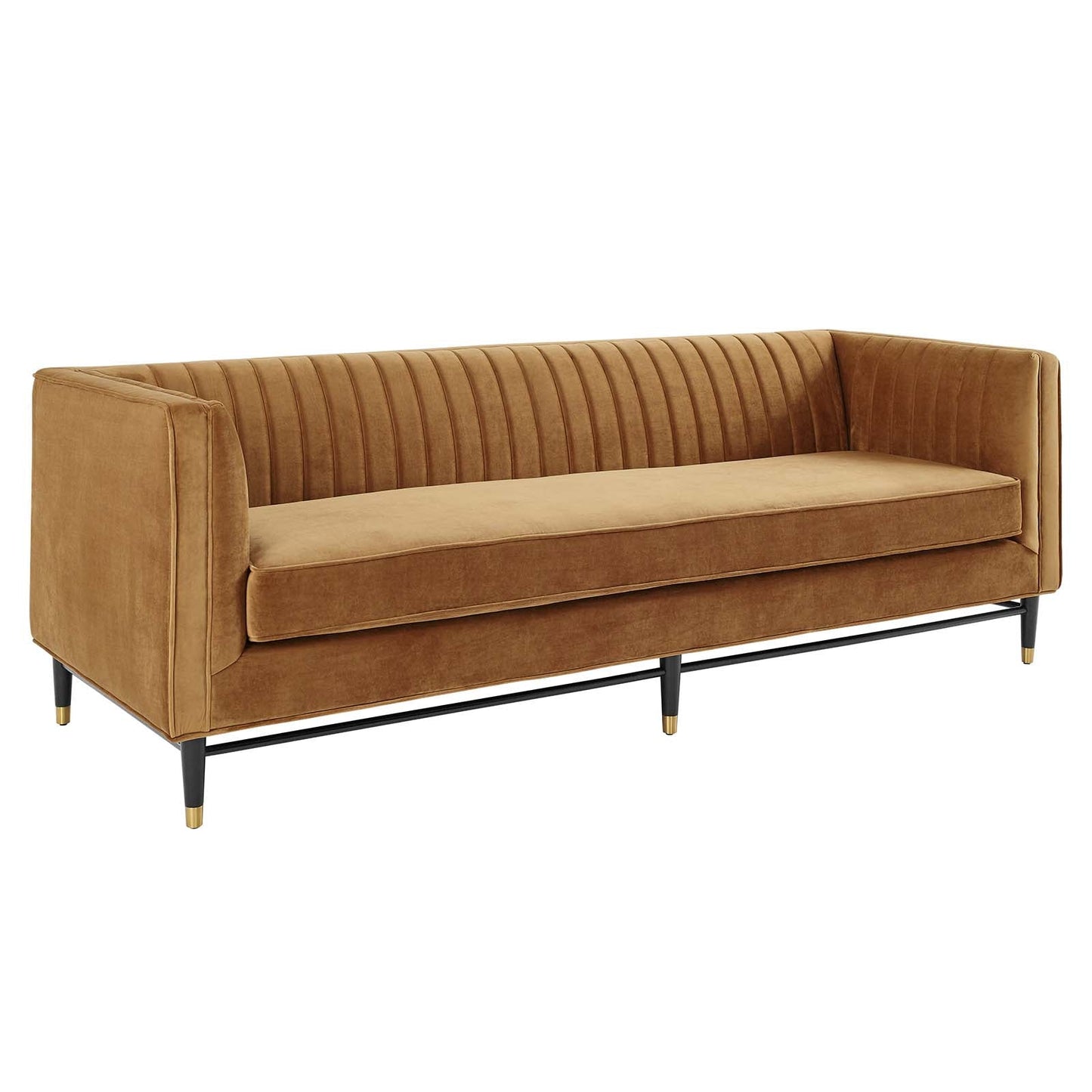 Devote Channel Tufted Performance Velvet Sofa Cognac EEI-4720-COG