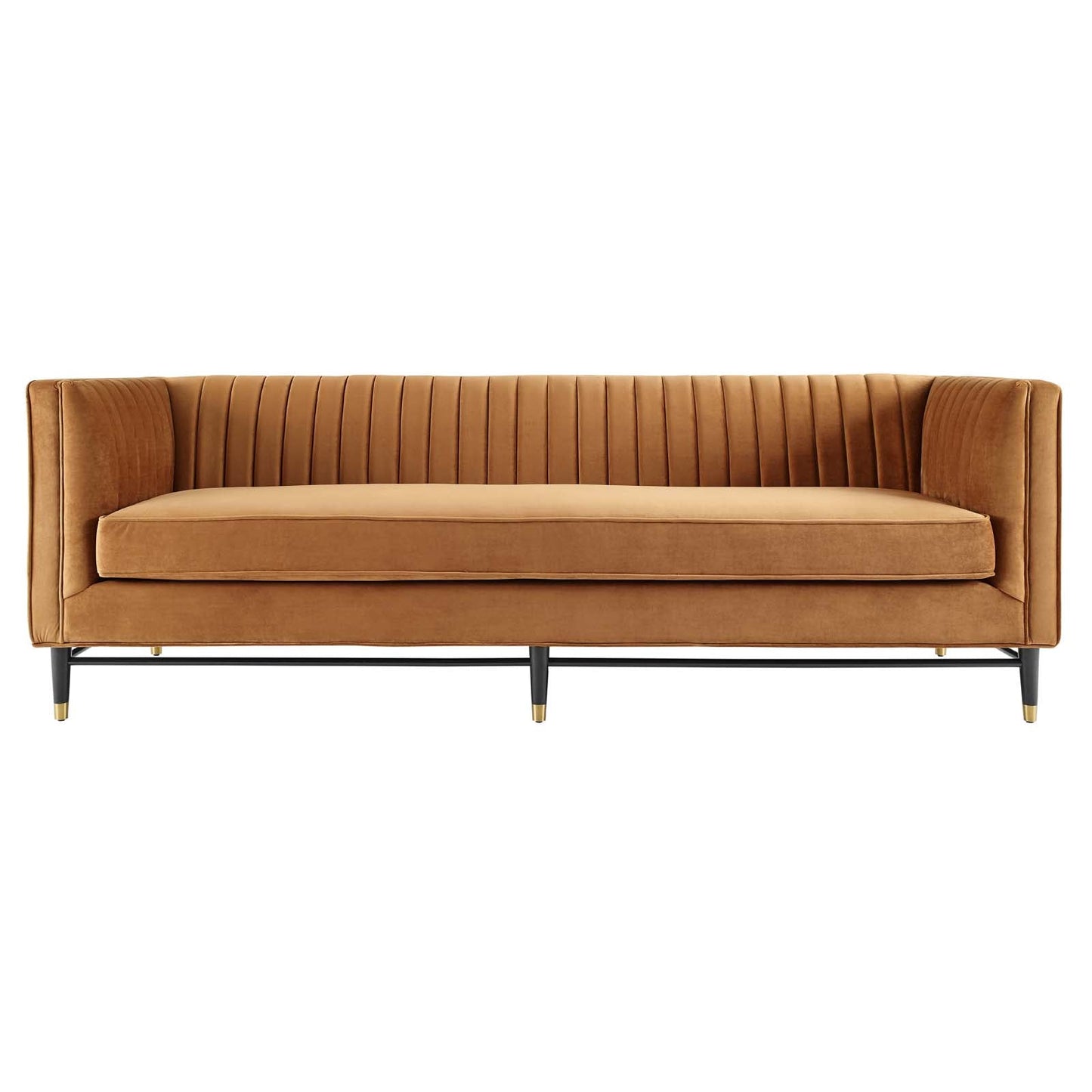 Devote Channel Tufted Performance Velvet Sofa Cognac EEI-4720-COG