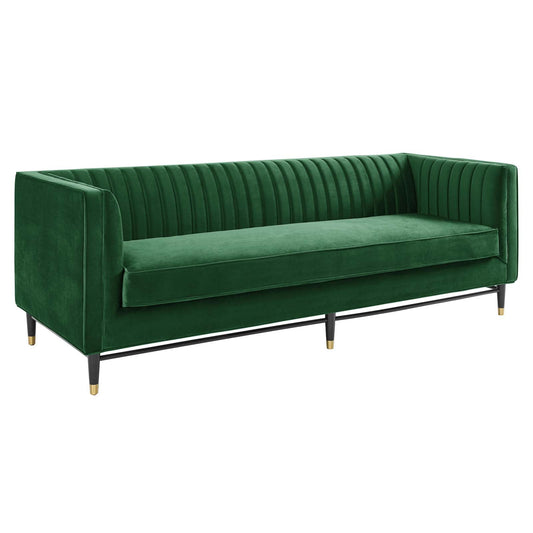 Devote Channel Tufted Performance Velvet Sofa Emerald EEI-4720-EME