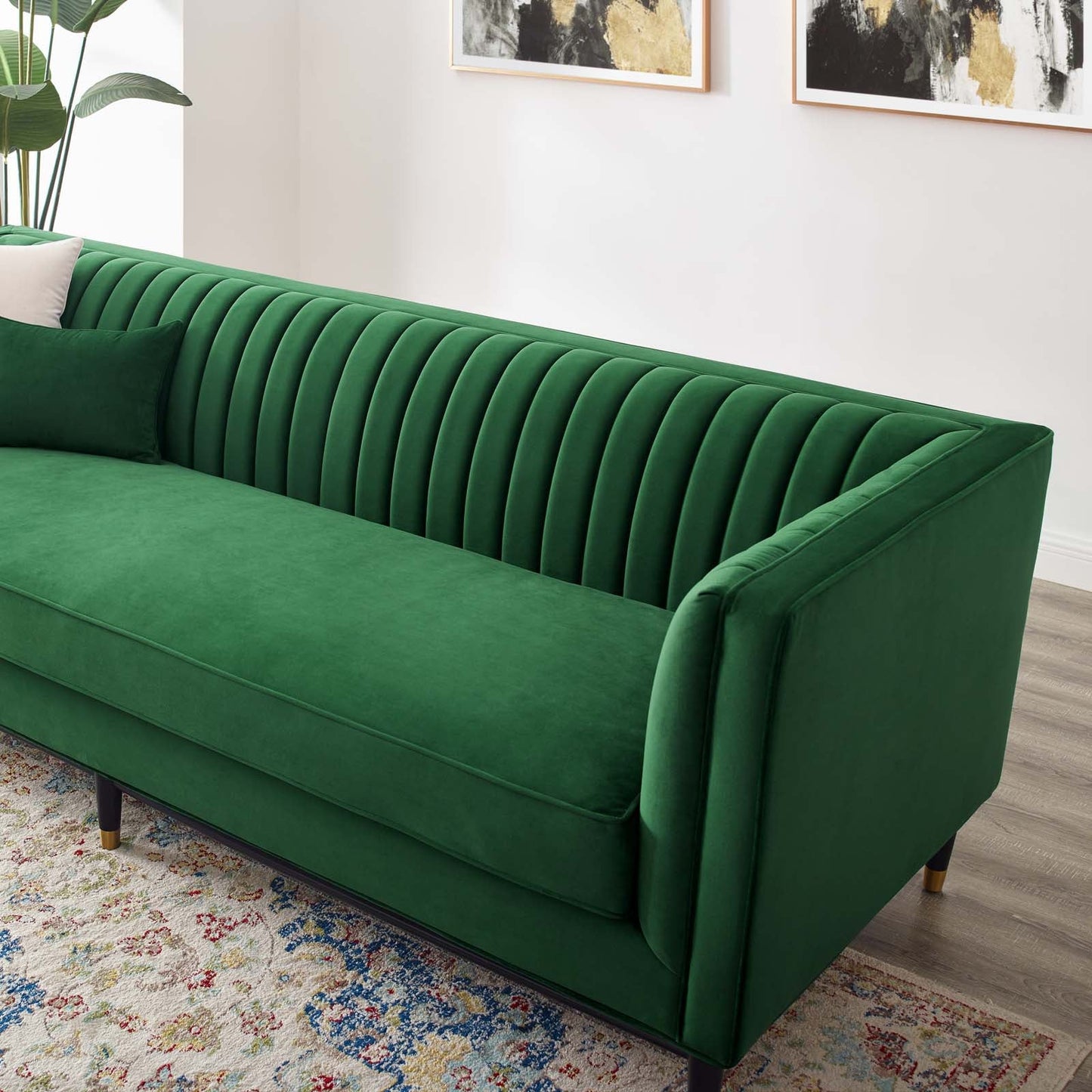 Devote Channel Tufted Performance Velvet Sofa Emerald EEI-4720-EME