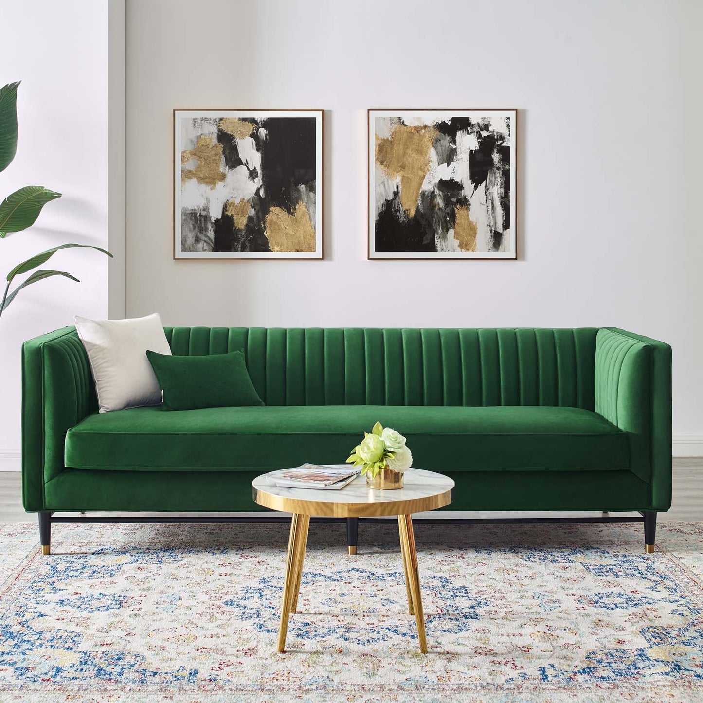 Devote Channel Tufted Performance Velvet Sofa Emerald EEI-4720-EME