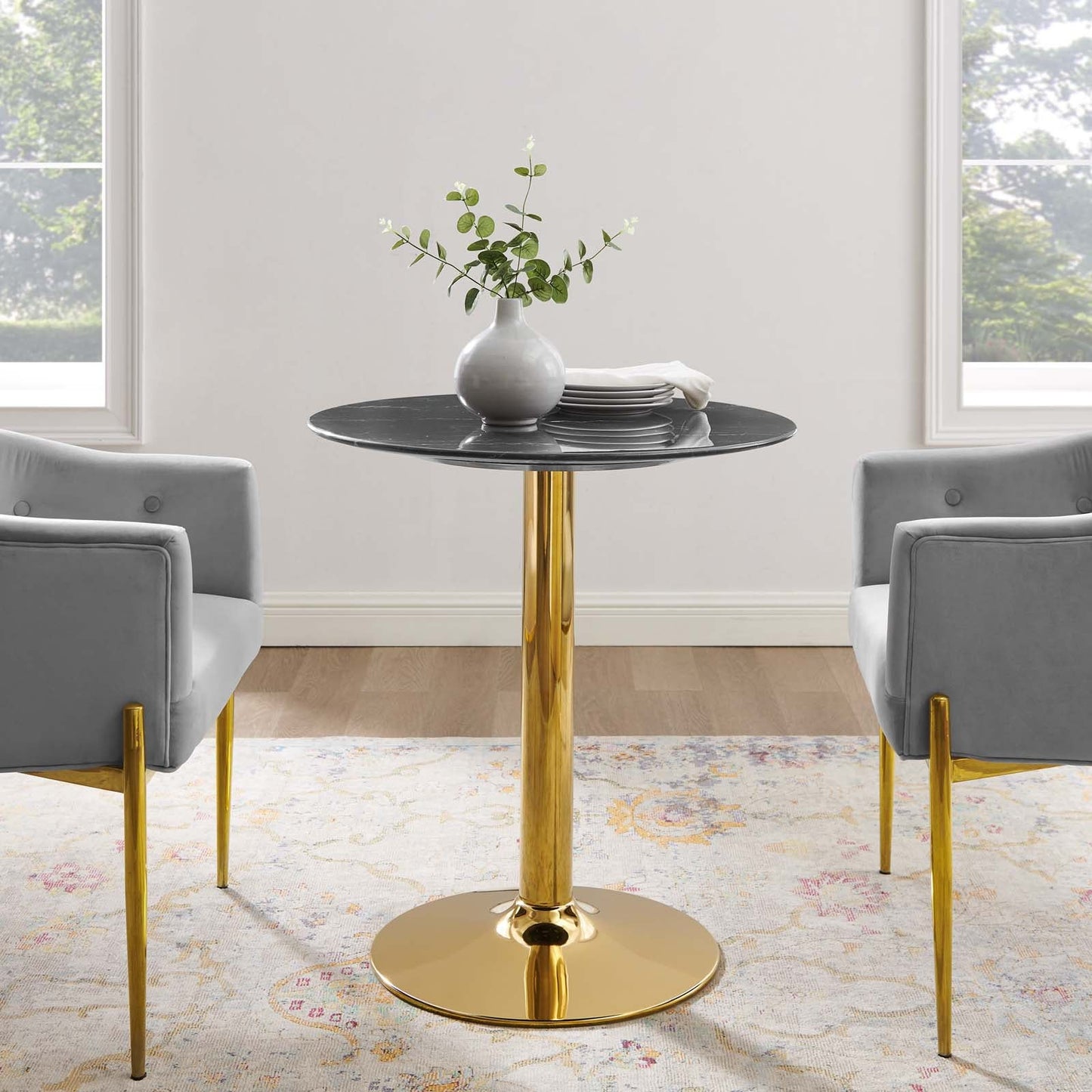 Verne 28" Artificial Marble Dining Table Gold Black EEI-4746-GLD-BLK