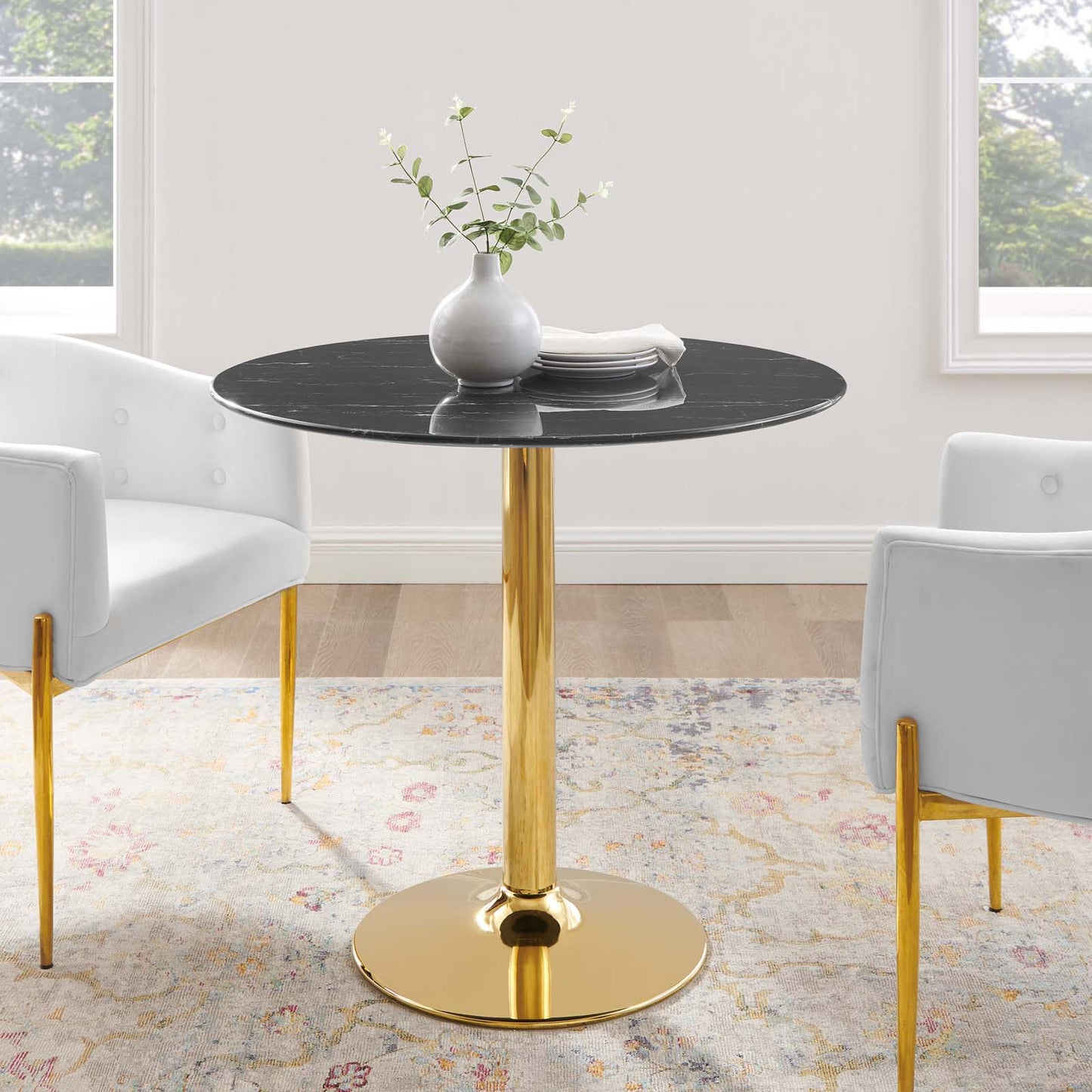 Verne 35" Artificial Marble Dining Table Gold Black EEI-4747-GLD-BLK