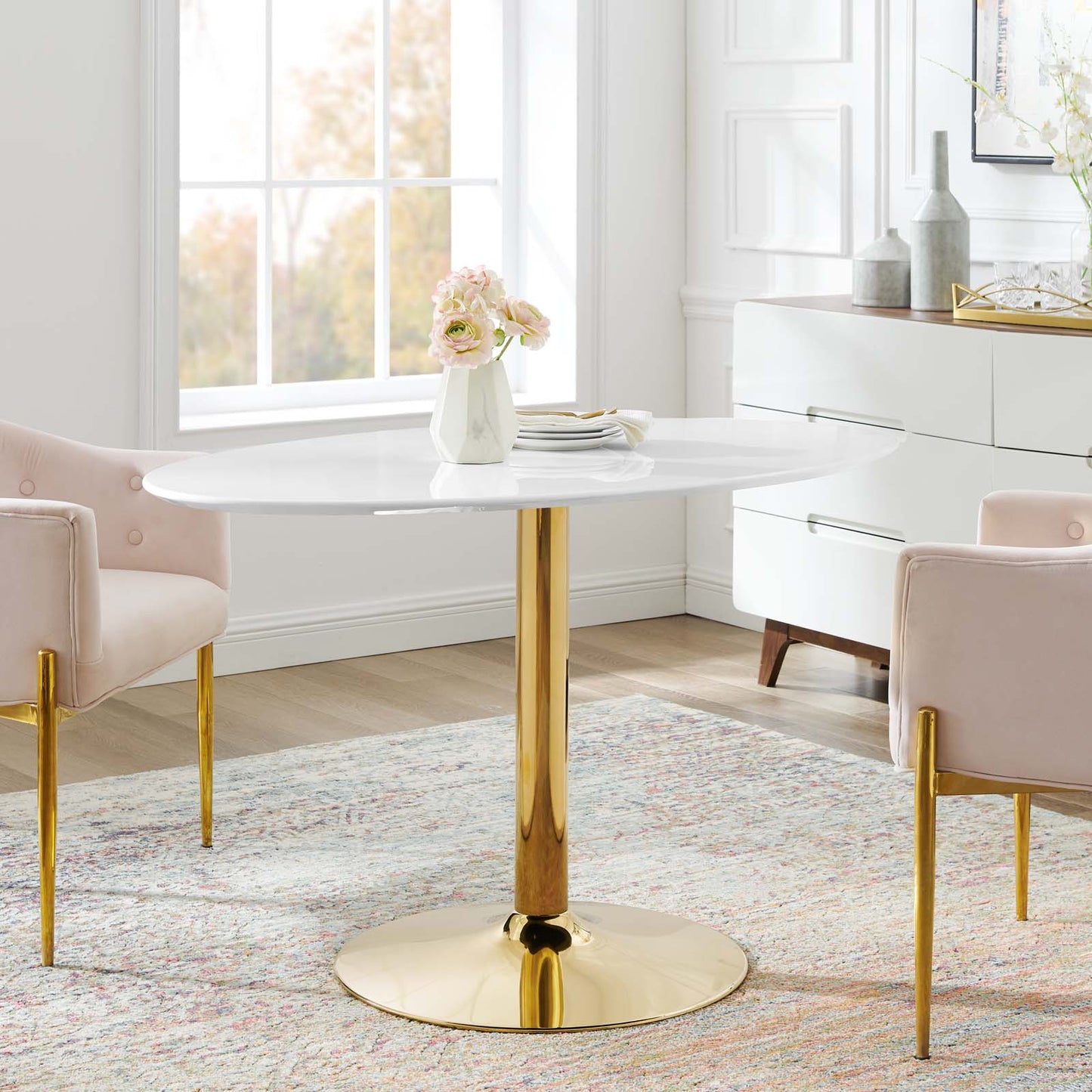 Verne 48" Oval Dining Table Gold White EEI-4750-GLD-WHI