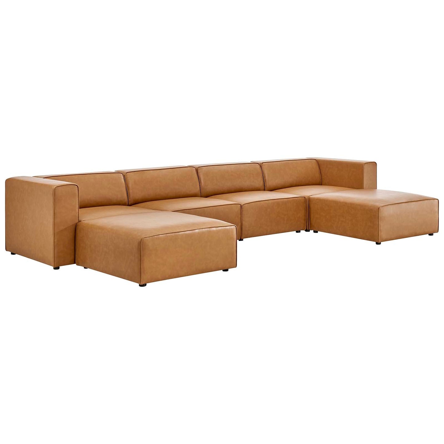 Mingle Vegan Leather 4-Piece Sofa and 2 Ottomans Set Tan EEI-4794-TAN