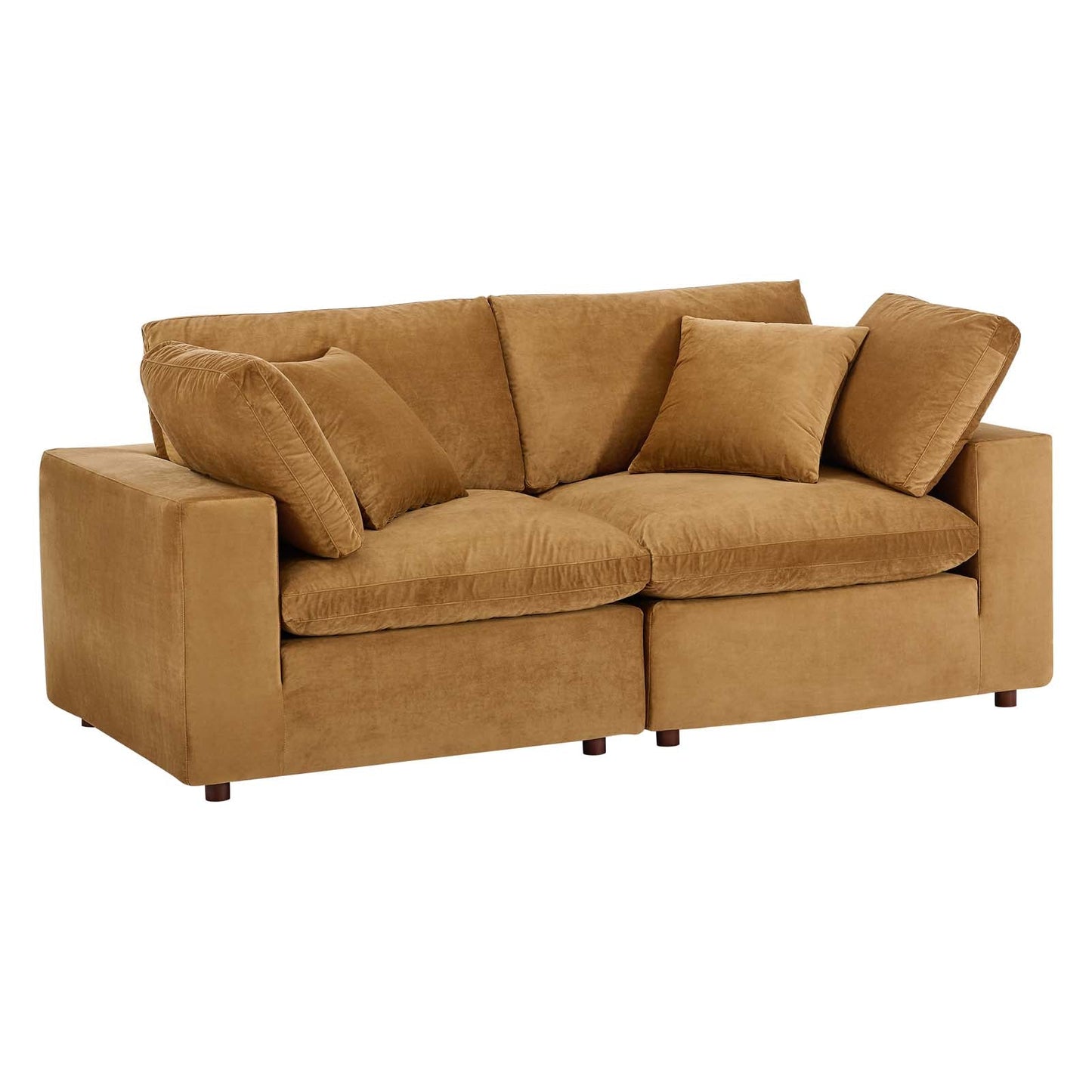 Commix Down Filled Overstuffed Performance Velvet Loveseat Cognac EEI-4816-COG