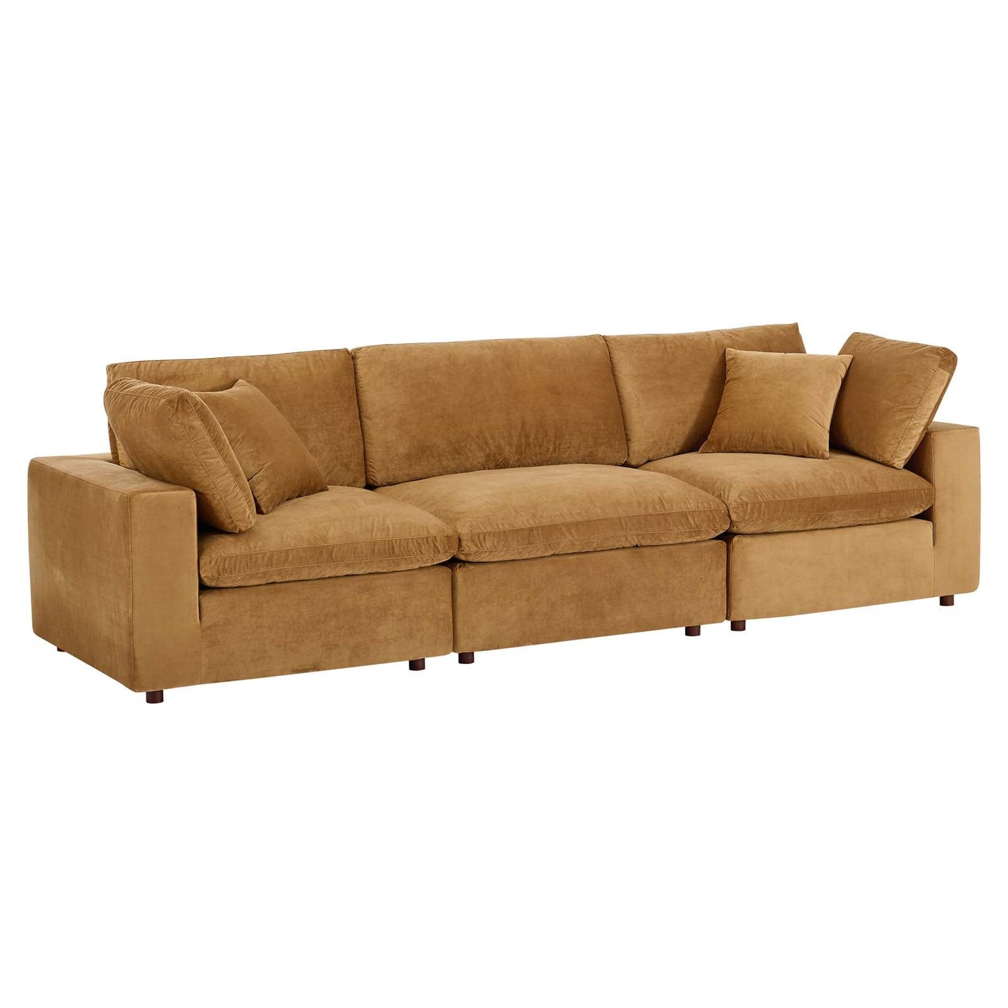 Commix Down Filled Overstuffed Performance Velvet 3-Seater Sofa Cognac EEI-4817-COG