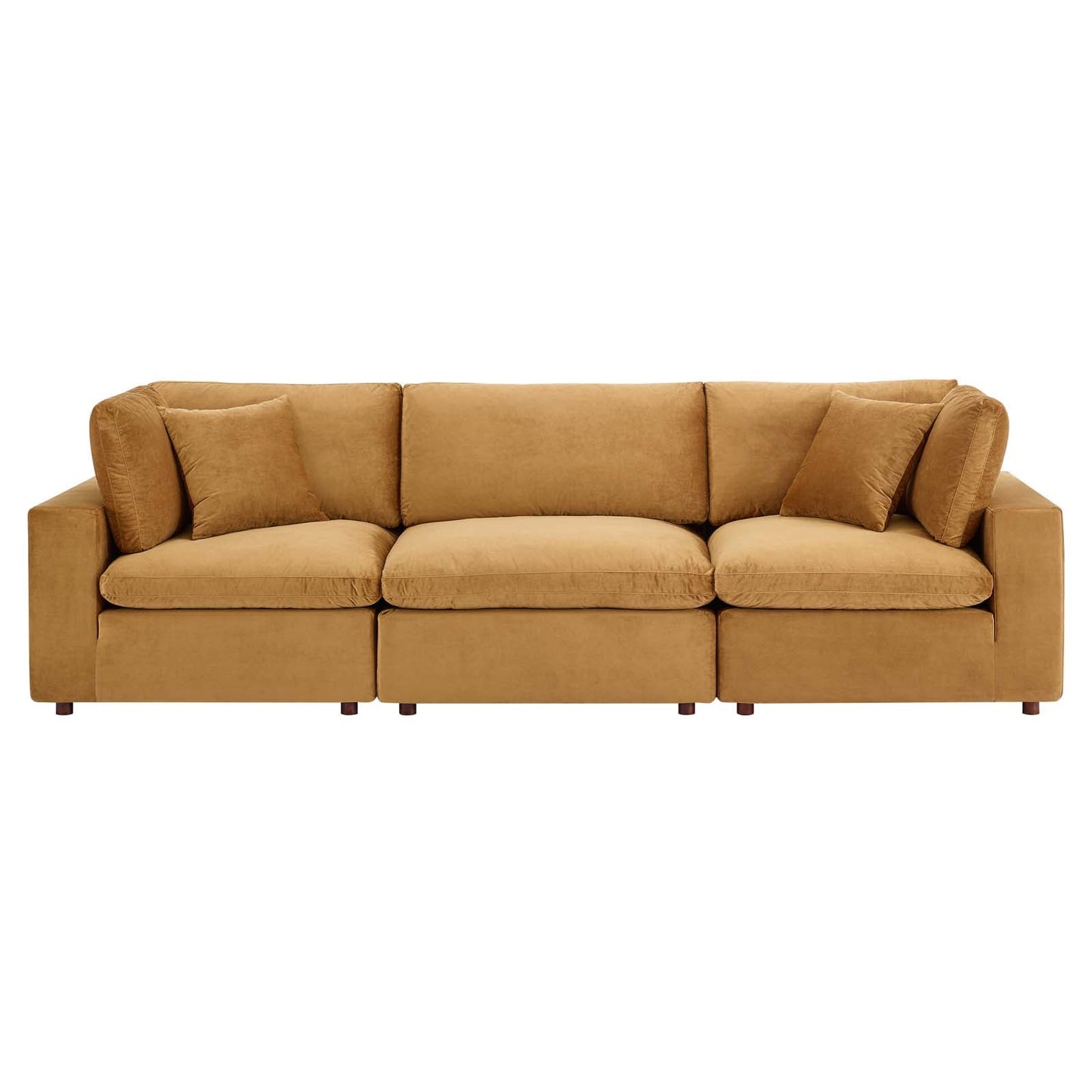 Commix Down Filled Overstuffed Performance Velvet 3-Seater Sofa Cognac EEI-4817-COG