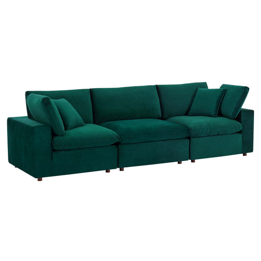 Commix Down Filled Overstuffed Performance Velvet 3-Seater Sofa Green EEI-4817-GRN