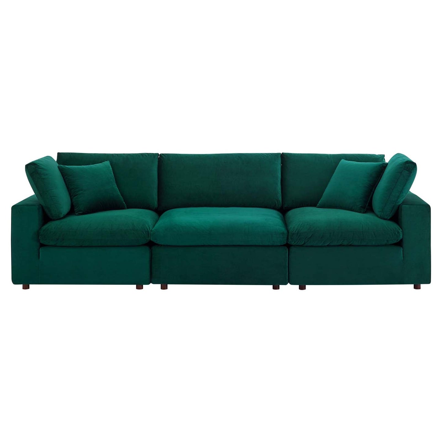 Commix Down Filled Overstuffed Performance Velvet 3-Seater Sofa Green EEI-4817-GRN