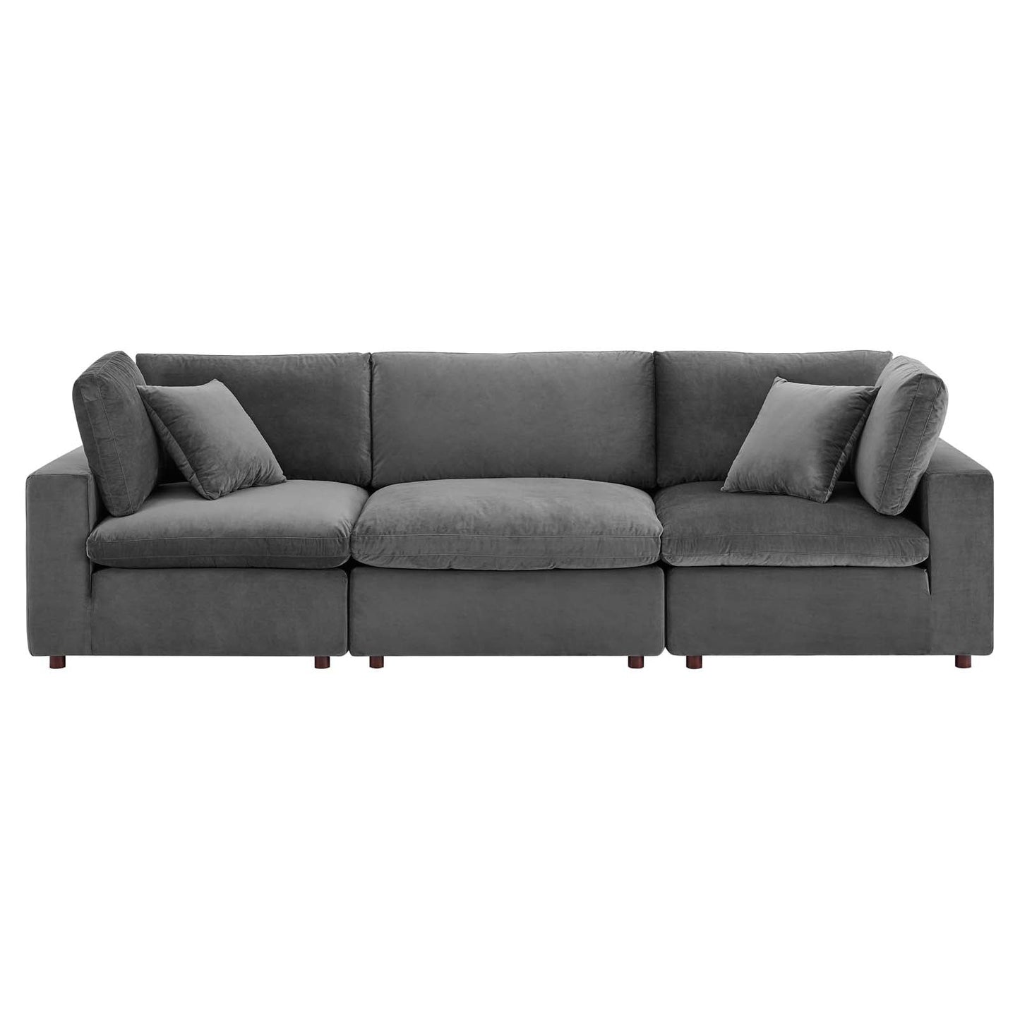 Commix Down Filled Overstuffed Performance Velvet 3-Seater Sofa Gray EEI-4817-GRY