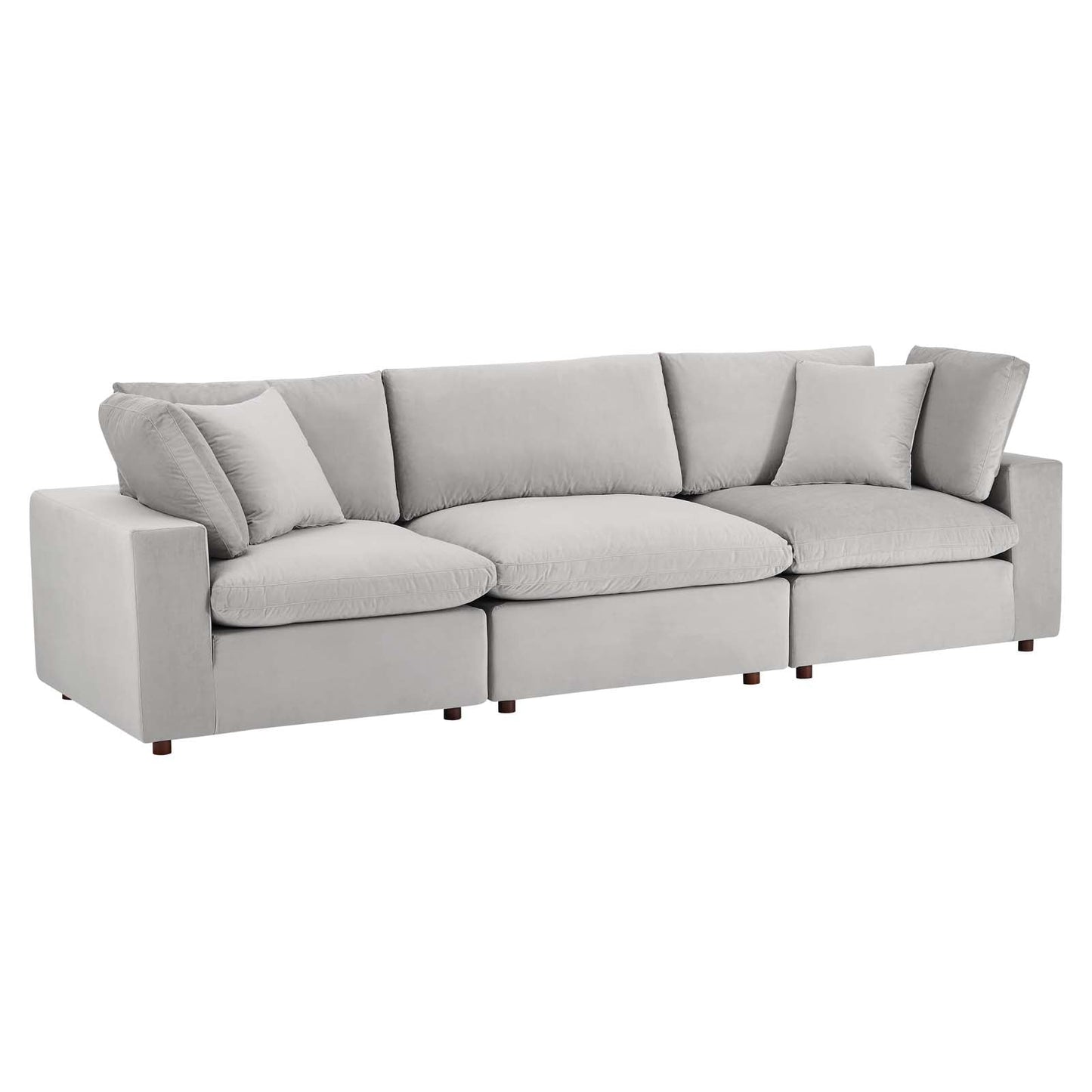 Commix Down Filled Overstuffed Performance Velvet 3-Seater Sofa Light Gray EEI-4817-LGR