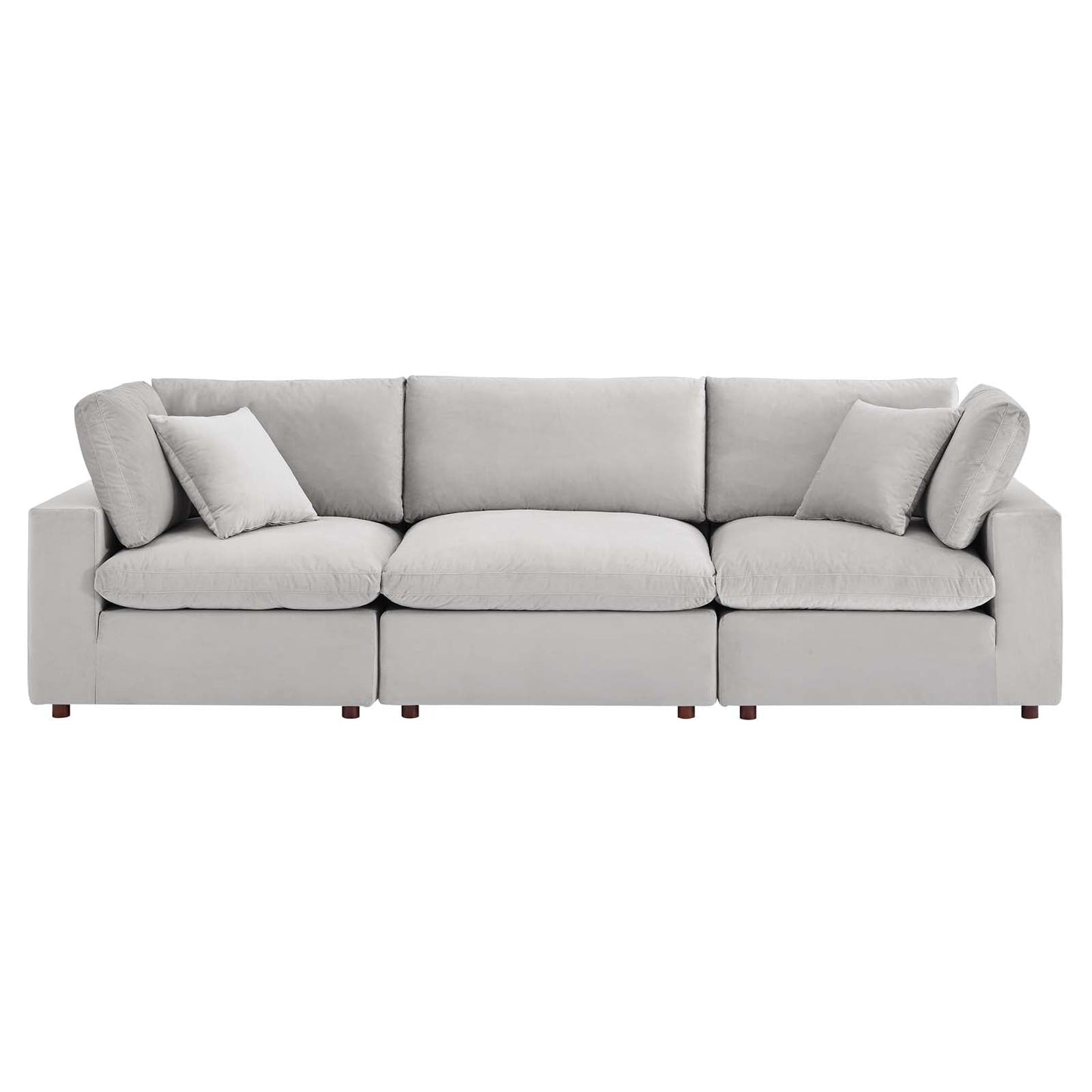 Commix Down Filled Overstuffed Performance Velvet 3-Seater Sofa Light Gray EEI-4817-LGR