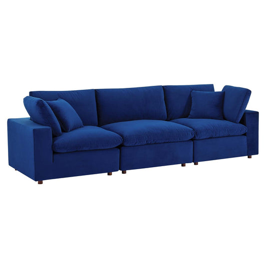 Commix Down Filled Overstuffed Performance Velvet 3-Seater Sofa Navy EEI-4817-NAV