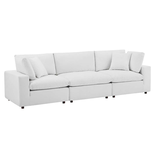 Commix Down Filled Overstuffed Performance Velvet 3-Seater Sofa White EEI-4817-WHI