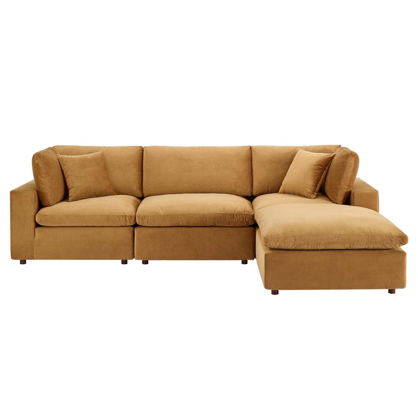 Commix Down Filled Overstuffed Performance Velvet 4-Piece Sectional Sofa Cognac EEI-4818-COG