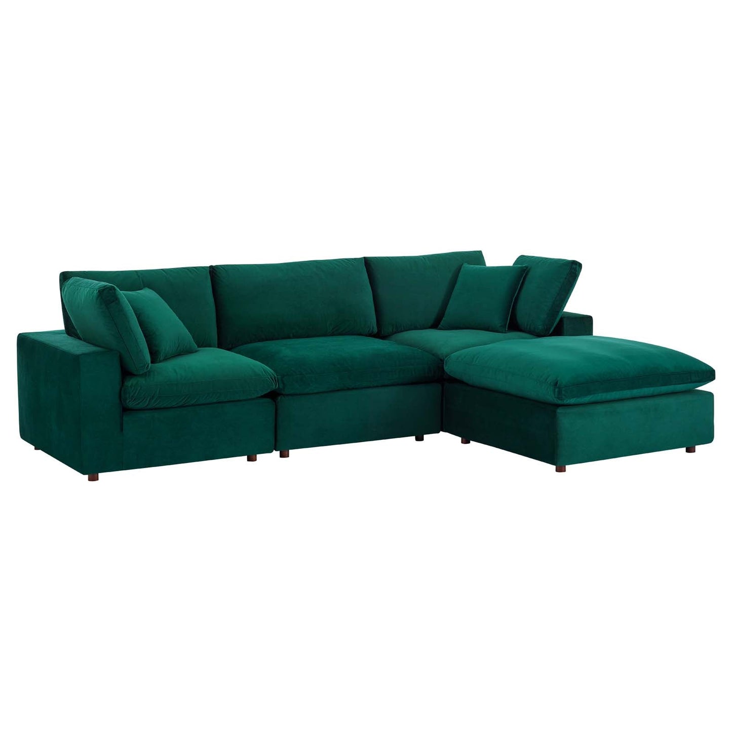 Commix Down Filled Overstuffed Performance Velvet 4-Piece Sectional Sofa Green EEI-4818-GRN