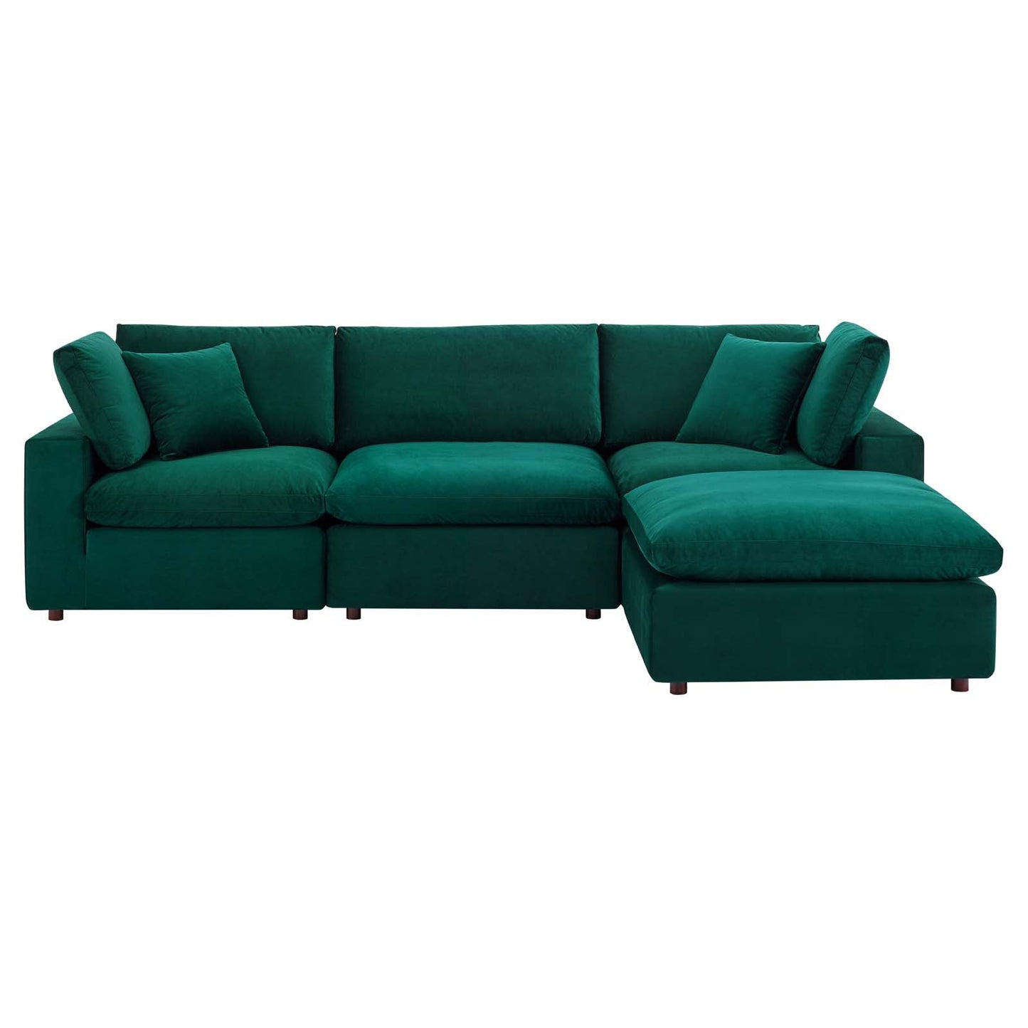 Commix Down Filled Overstuffed Performance Velvet 4-Piece Sectional Sofa Green EEI-4818-GRN