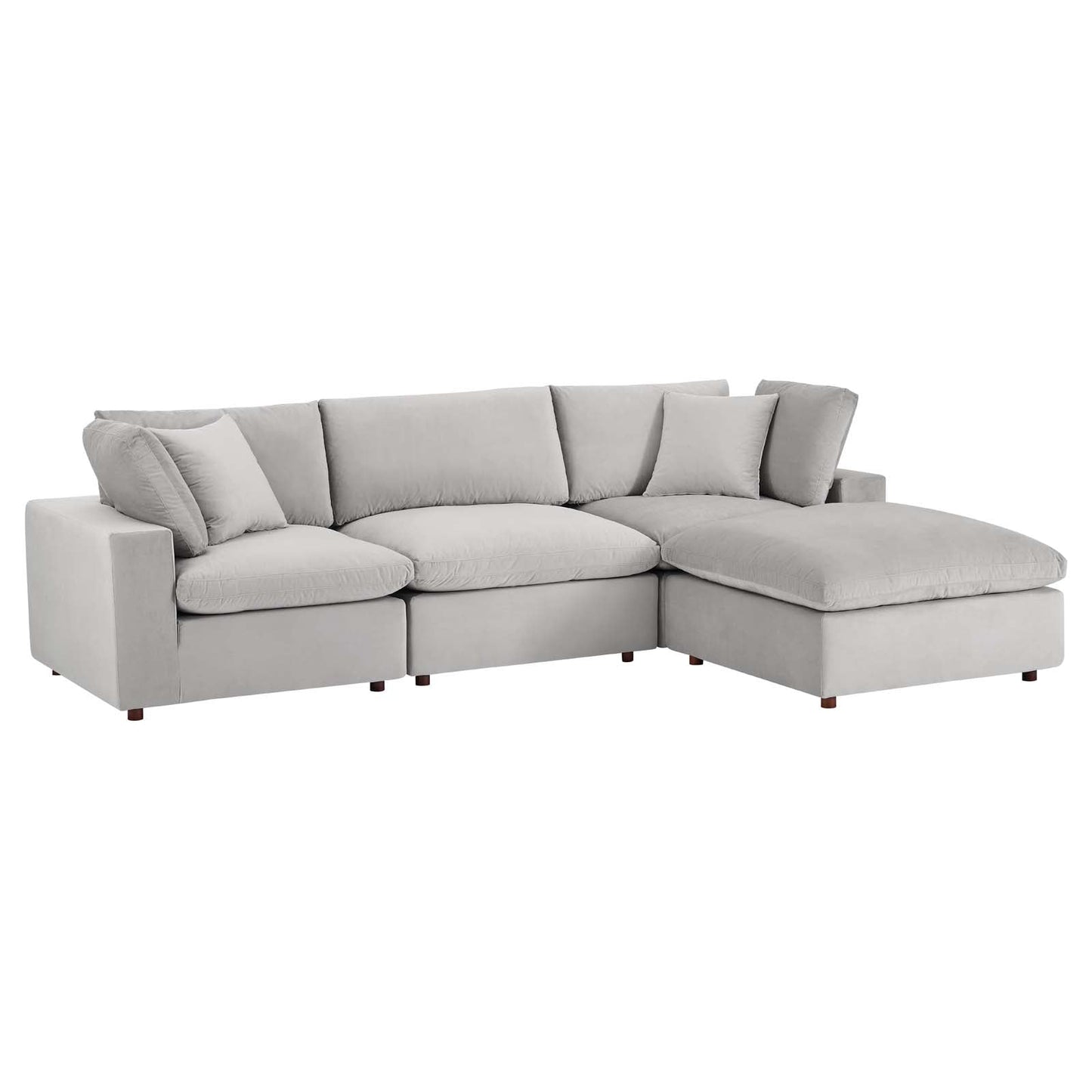 Commix Down Filled Overstuffed Performance Velvet 4-Piece Sectional Sofa Light Gray EEI-4818-LGR