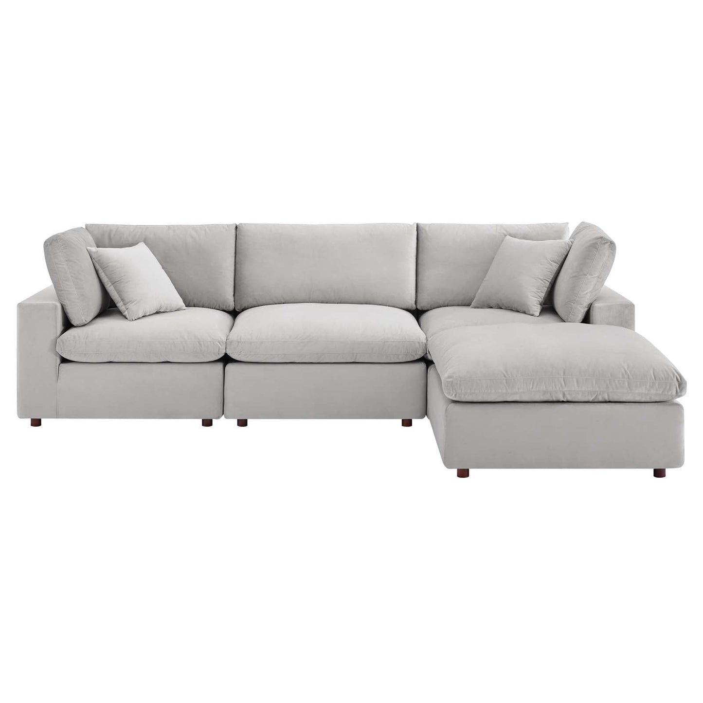 Commix Down Filled Overstuffed Performance Velvet 4-Piece Sectional Sofa Light Gray EEI-4818-LGR