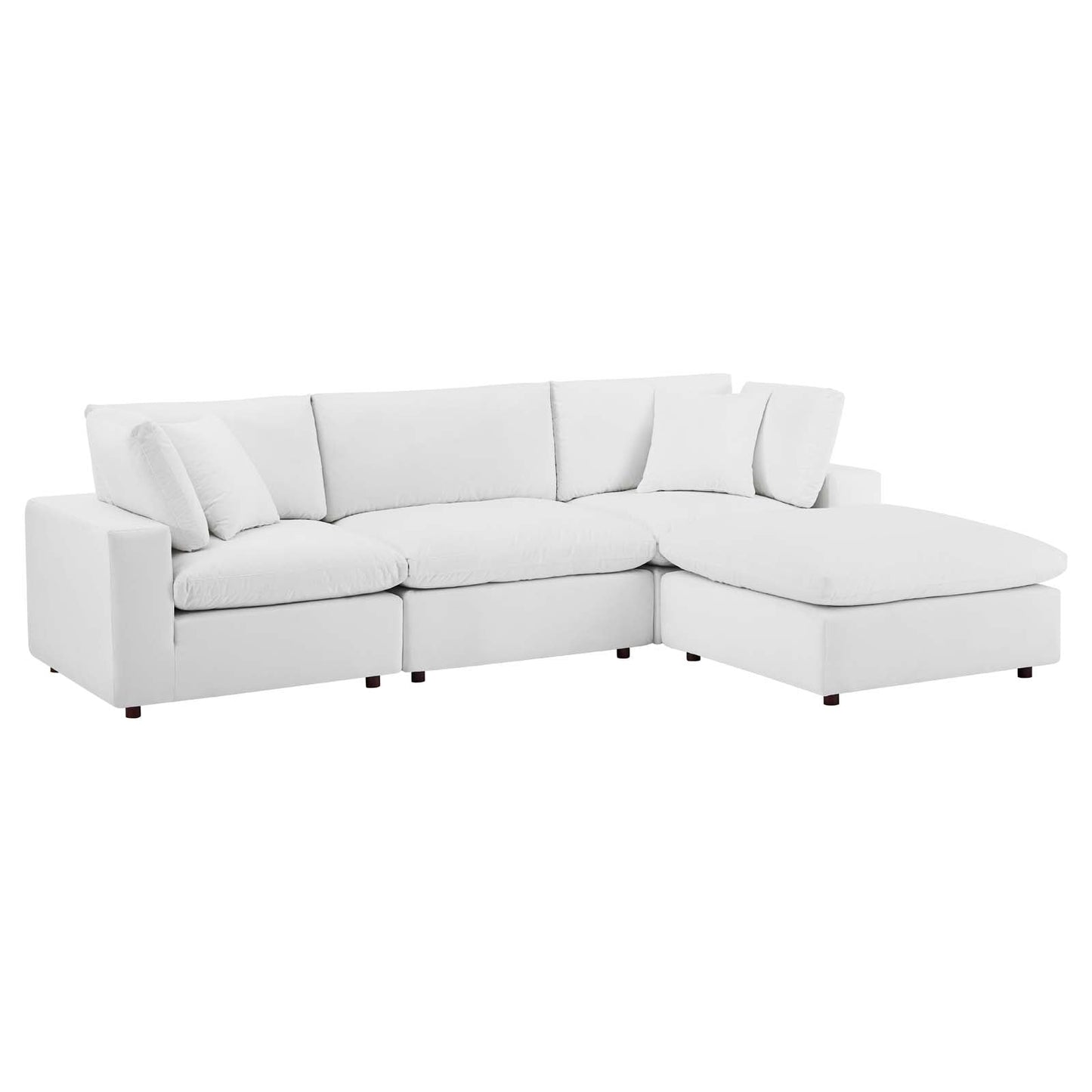 Commix Down Filled Overstuffed Performance Velvet 4-Piece Sectional Sofa White EEI-4818-WHI