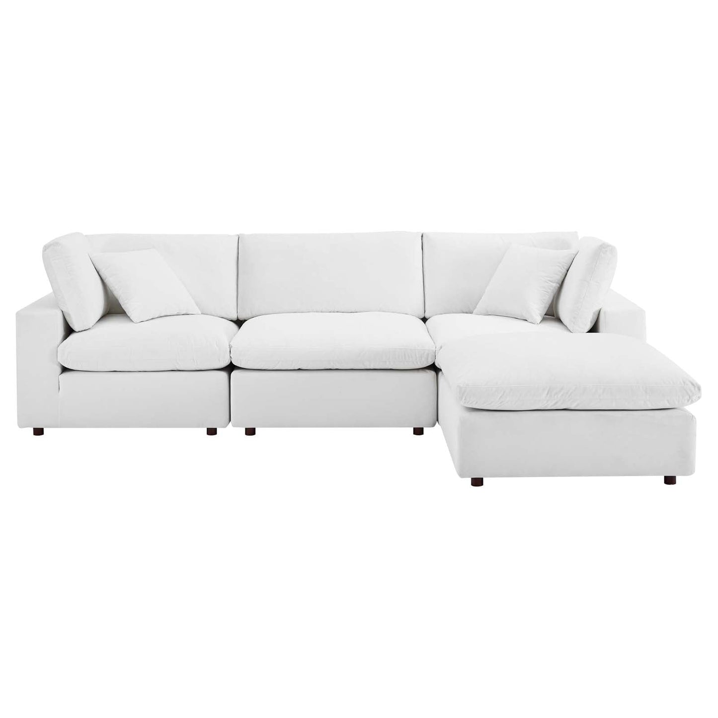 Commix Down Filled Overstuffed Performance Velvet 4-Piece Sectional Sofa White EEI-4818-WHI