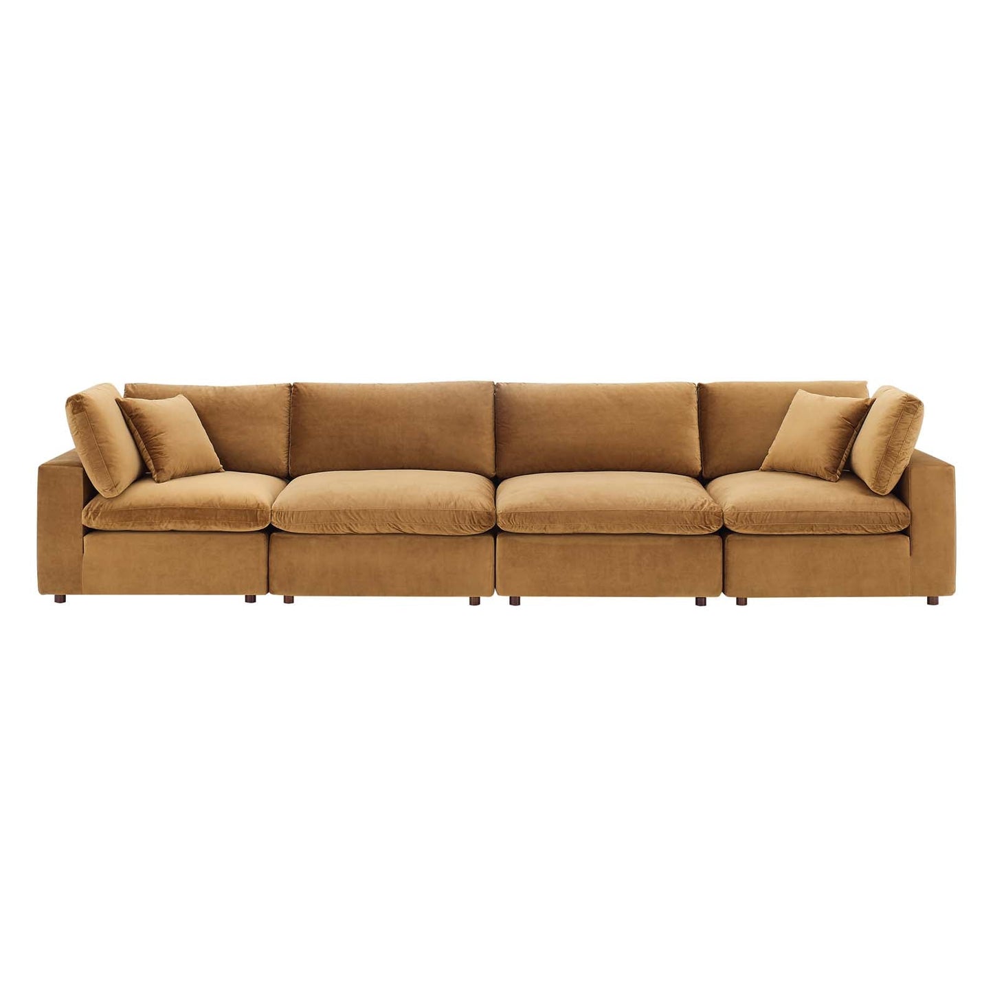 Commix Down Filled Overstuffed Performance Velvet 4-Seater Sofa Cognac EEI-4819-COG