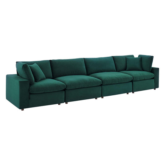 Commix Down Filled Overstuffed Performance Velvet 4-Seater Sofa Green EEI-4819-GRN