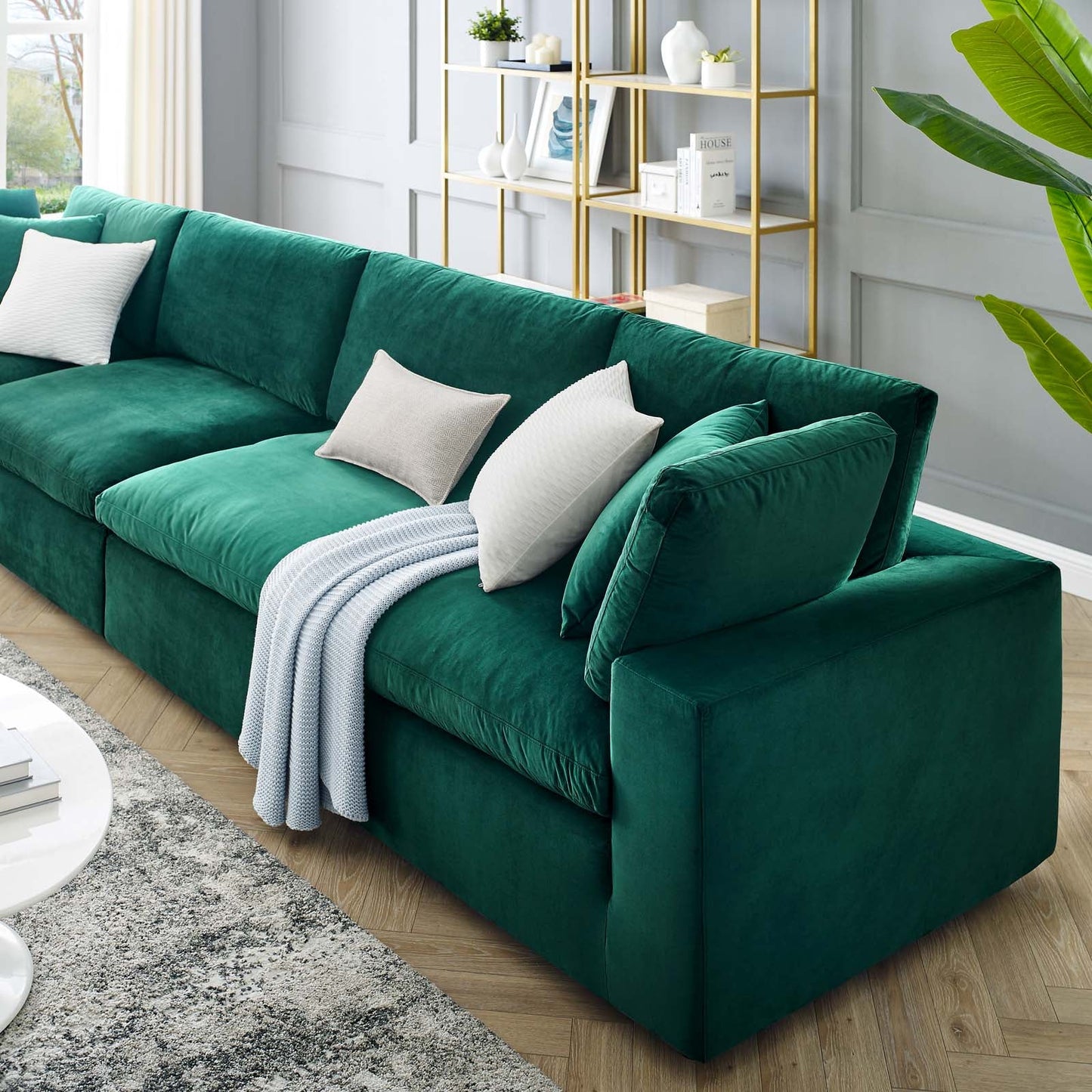 Commix Down Filled Overstuffed Performance Velvet 4-Seater Sofa Green EEI-4819-GRN