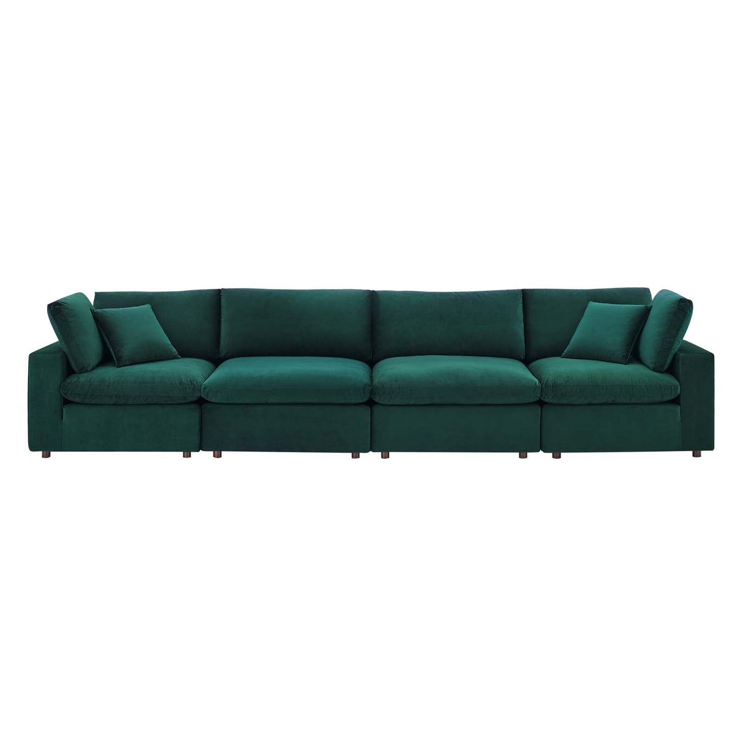 Commix Down Filled Overstuffed Performance Velvet 4-Seater Sofa Green EEI-4819-GRN