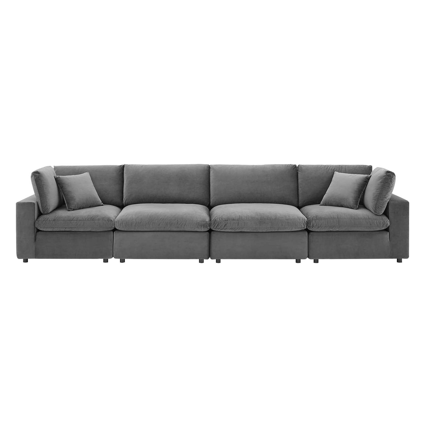 Commix Down Filled Overstuffed Performance Velvet 4-Seater Sofa Gray EEI-4819-GRY