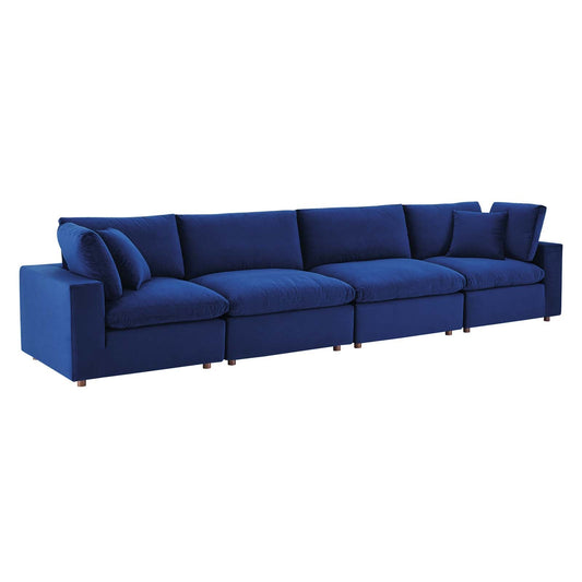 Commix Down Filled Overstuffed Performance Velvet 4-Seater Sofa Navy EEI-4819-NAV