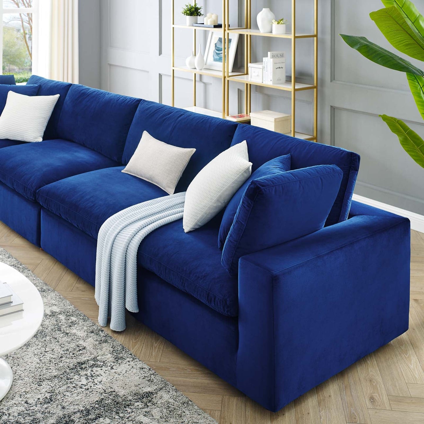 Commix Down Filled Overstuffed Performance Velvet 4-Seater Sofa Navy EEI-4819-NAV