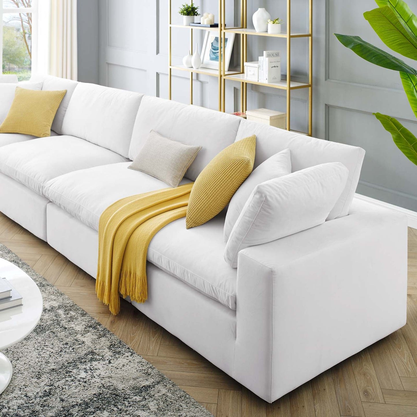 Commix Down Filled Overstuffed Performance Velvet 4-Seater Sofa White EEI-4819-WHI