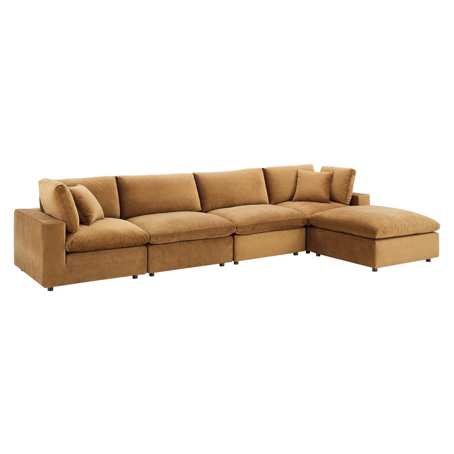 Commix Down Filled Overstuffed Performance Velvet 5-Piece Sectional Sofa Cognac EEI-4820-COG