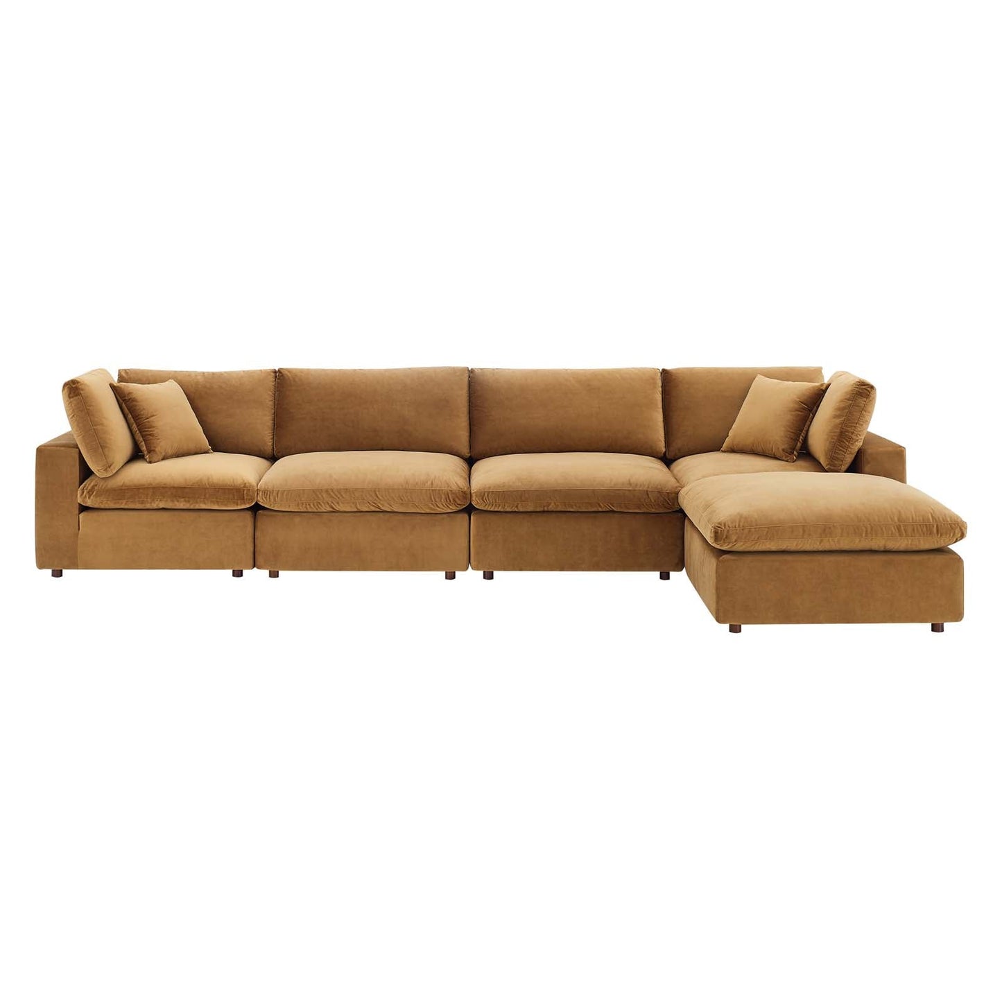 Commix Down Filled Overstuffed Performance Velvet 5-Piece Sectional Sofa Cognac EEI-4820-COG