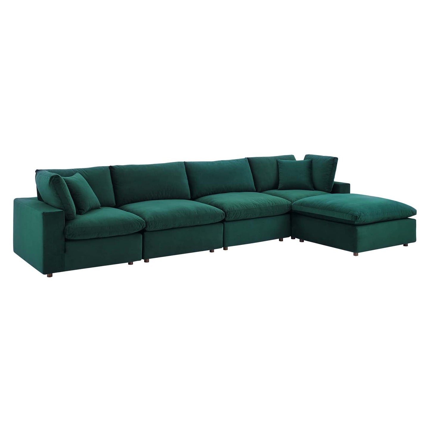 Commix Down Filled Overstuffed Performance Velvet 5-Piece Sectional Sofa Green EEI-4820-GRN