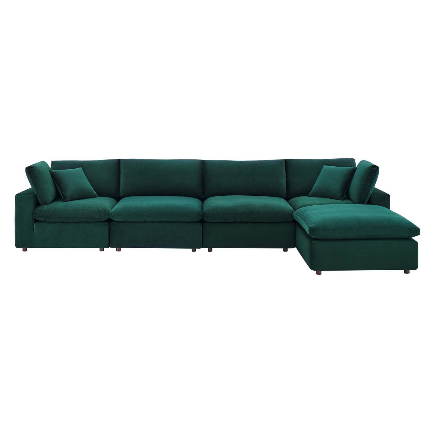 Commix Down Filled Overstuffed Performance Velvet 5-Piece Sectional Sofa Green EEI-4820-GRN