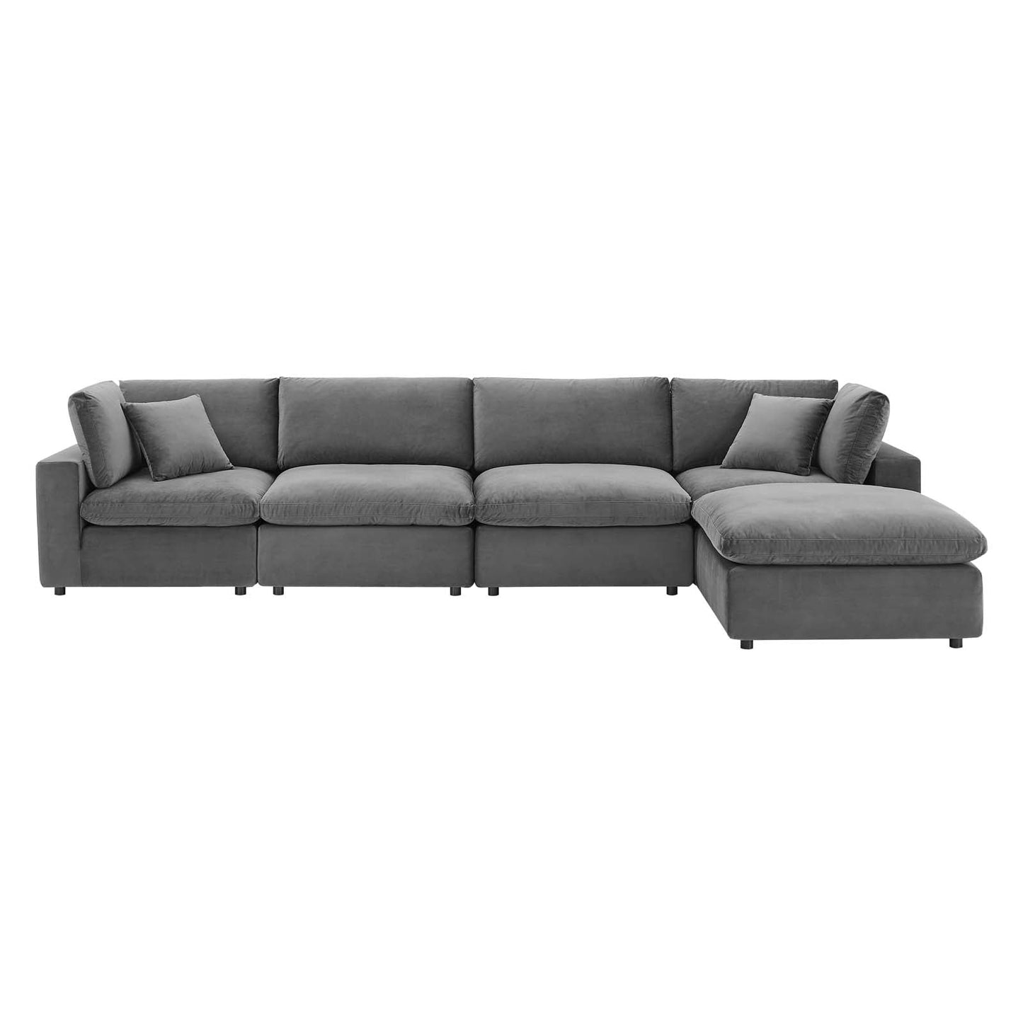 Commix Down Filled Overstuffed Performance Velvet 5-Piece Sectional Sofa Gray EEI-4820-GRY