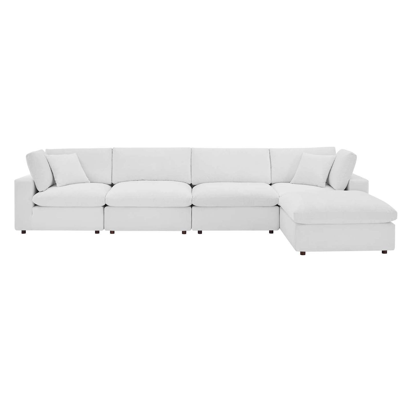 Commix Down Filled Overstuffed Performance Velvet 5-Piece Sectional Sofa White EEI-4820-WHI