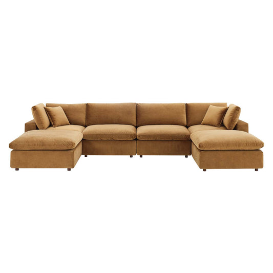 Commix Down Filled Overstuffed Performance Velvet 6-Piece Sectional Sofa Cognac EEI-4821-COG