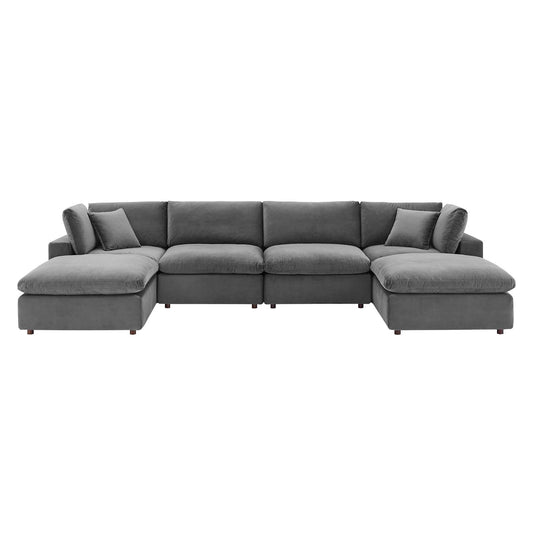 Commix Down Filled Overstuffed Performance Velvet 6-Piece Sectional Sofa Gray EEI-4821-GRY