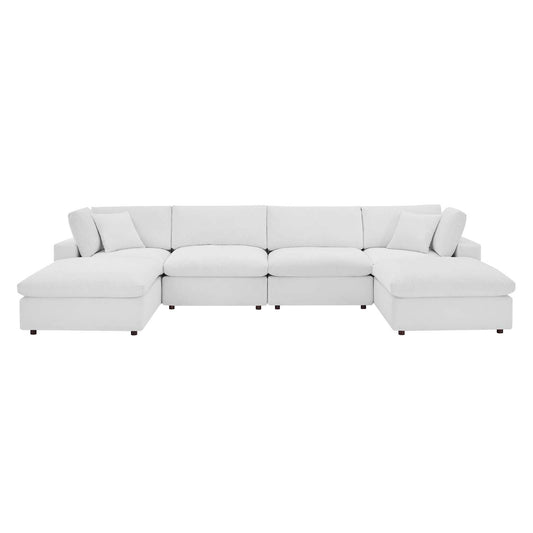 Commix Down Filled Overstuffed Performance Velvet 6-Piece Sectional Sofa White EEI-4821-WHI