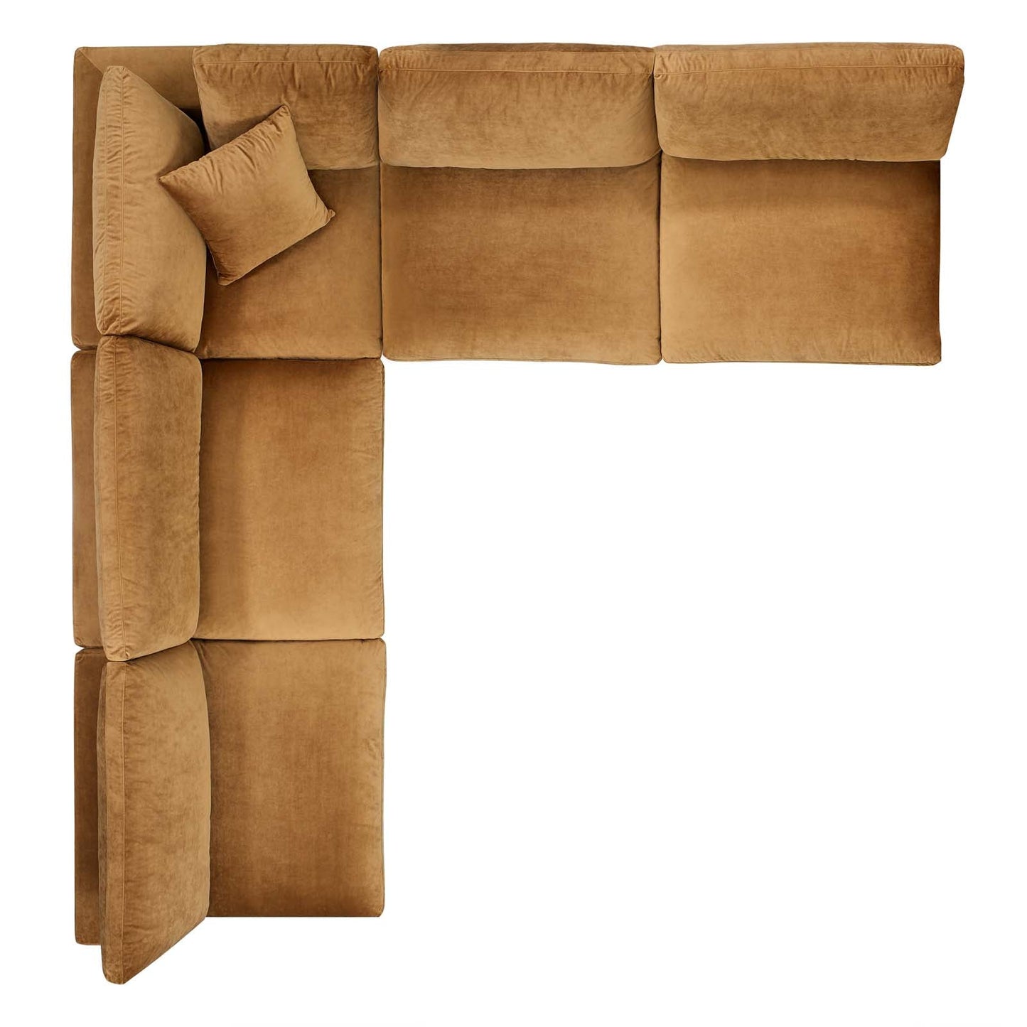 Commix Down Filled Overstuffed Performance Velvet 5-Piece Sectional Sofa Cognac EEI-4822-COG