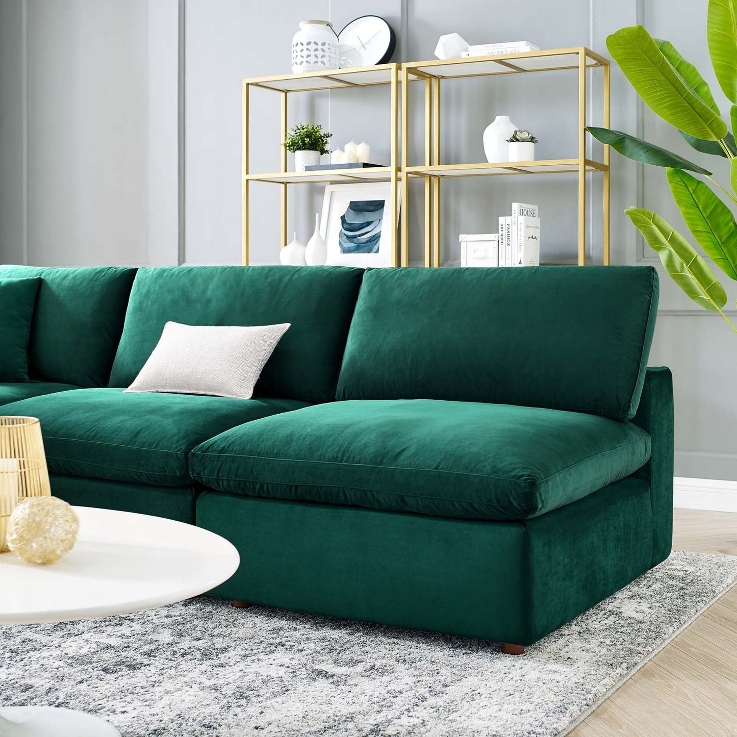 Commix Down Filled Overstuffed Performance Velvet 5-Piece Sectional Sofa Green EEI-4822-GRN